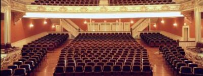 An ornate red and gold theater interior